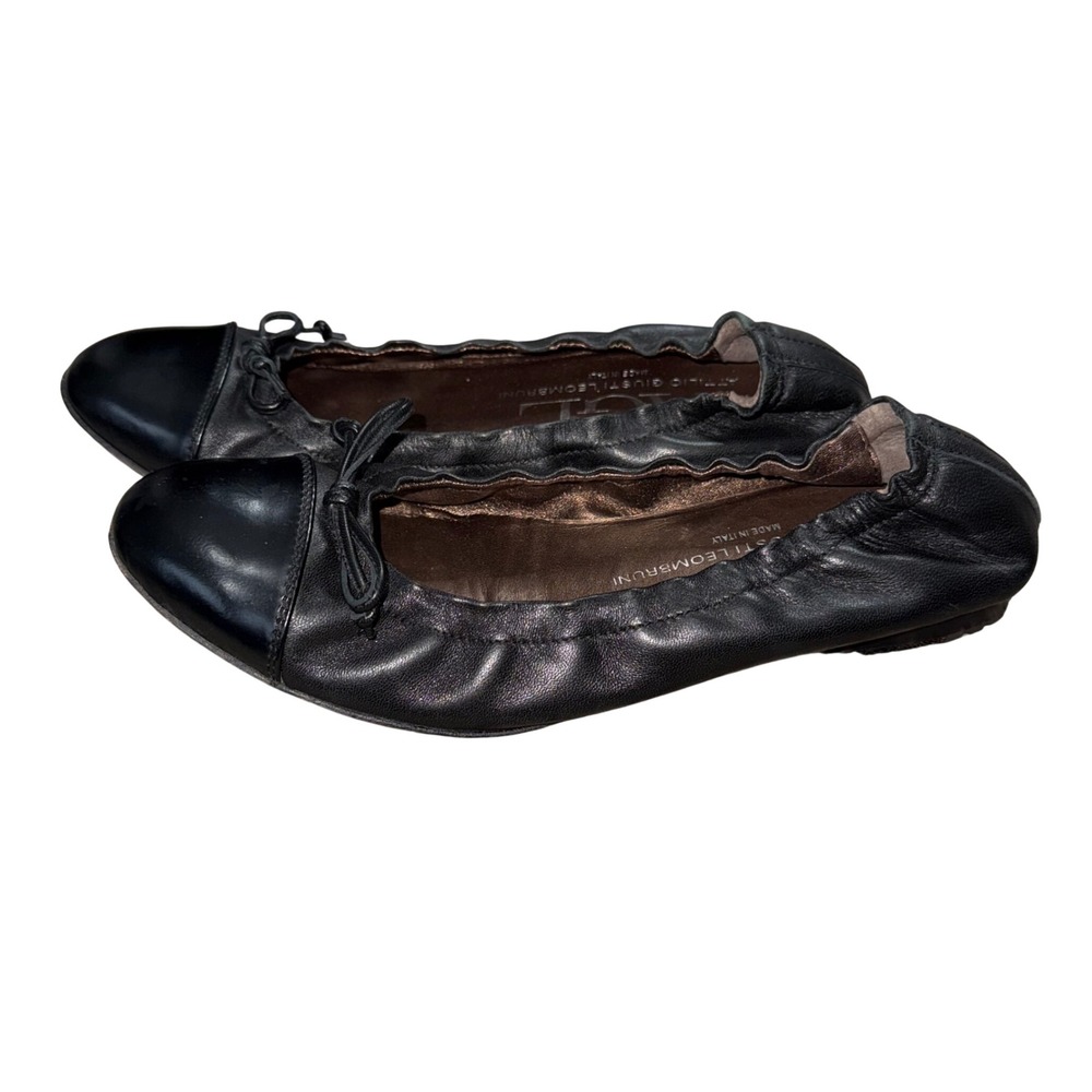 AGL Attilio Giusti Leombruni Ballet Flats Women 37.5 Black Good Cap Toe Bow